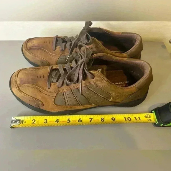 “Skechers” Men’s Air Cooled Relaxed Fit Lace Up Brown Leather Loafers Size 12 👞 - Picture 11 of 12